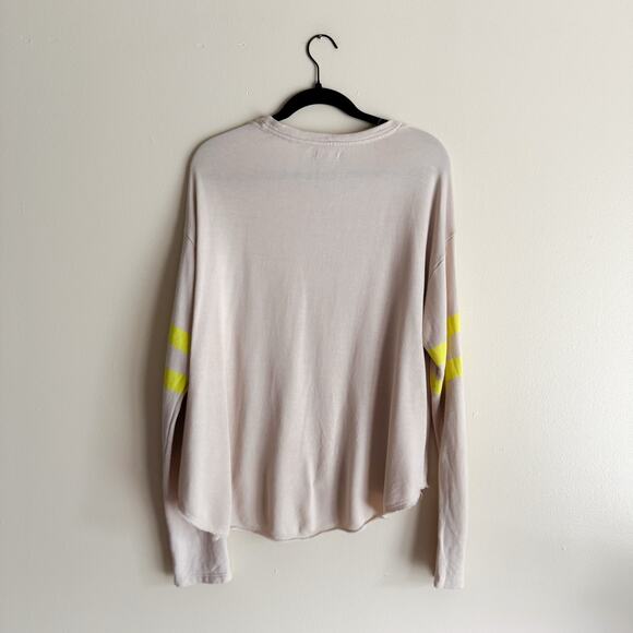Sundry x Evereve Tan + Neon Stripe Varsity Long Sleeve Lightweight Sweater - Picture 7 of 10